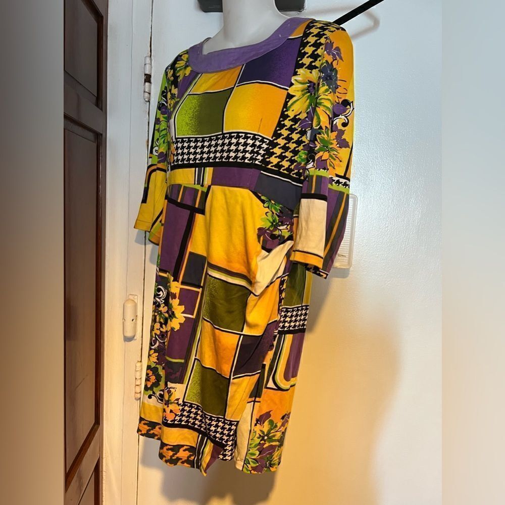Alma Made In Italy color block Dress rare yellow checker abstract piece vintage